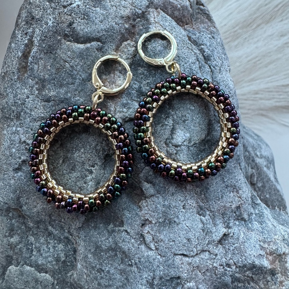 Chameleon Gold Miyuki Toho earrings Round